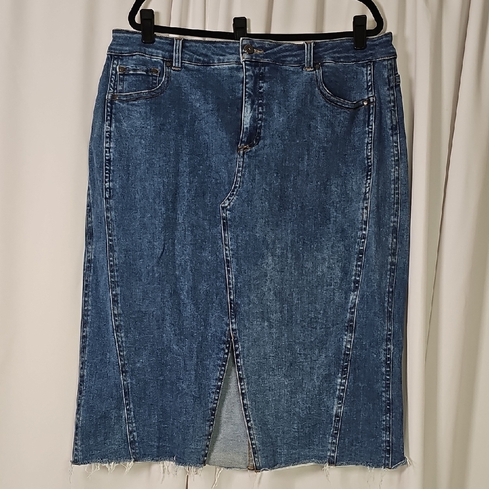 UNIVERSAL STANDARD Denim Midi Skirt with Front Slit